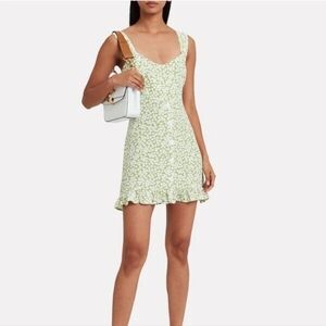 FAITHEULL THE BRAND Lou Lou Mini Dress Green Floral Flirty Button Up Smocked 4